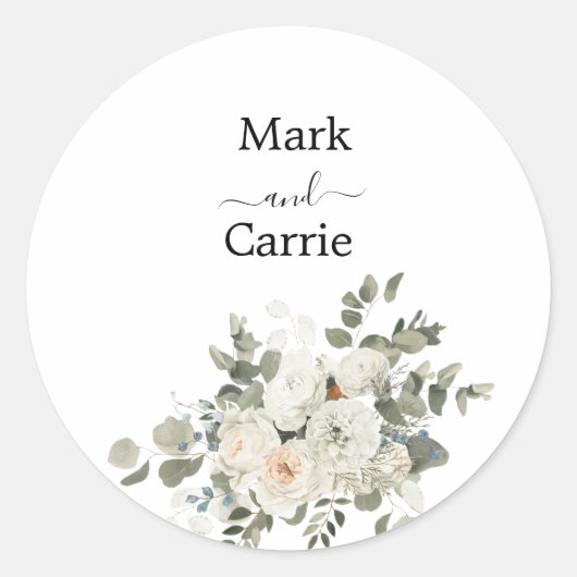Sticker Rond Mariage Rustique avec Verdure d'Eucalyptus (Devant)
