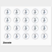 Sticker Rond Mariage Rustique Bleu Marine Ancre (Feuille)