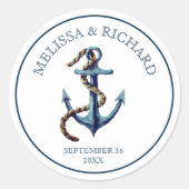 Sticker Rond Mariage Rustique Bleu Marine Ancre (Devant)