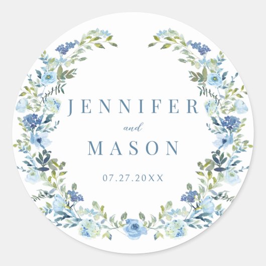 Sticker Rond Mariage rustique bohème de fleurs bleues (Devant)