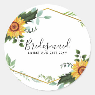 Sticker Rond Mariage Rustique BOHO Tournesols Verdure