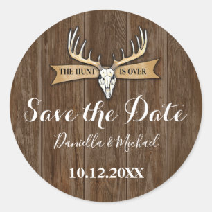 Sticker Rond Mariage rustique bois Vintage Enregistrer la date