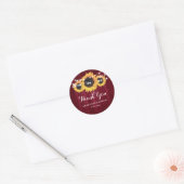 Sticker Rond Mariage Rustique Burgundy Sunflower Bois Favoriser (Enveloppe)