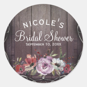 Sticker Rond Mariage rustique chic avec planches de grange et f