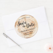 Sticker Rond Mariage rustique coupé en bois personnalisé Enregi (Enveloppe)