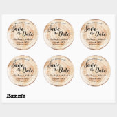 Sticker Rond Mariage rustique coupé en bois personnalisé Enregi (Feuille)