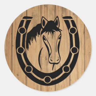Sticker Rond Mariage rustique de campagne de cheval en bois occ