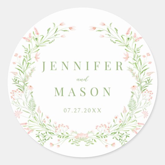 Sticker Rond Mariage rustique de fleur sauvage rose vif (Devant)