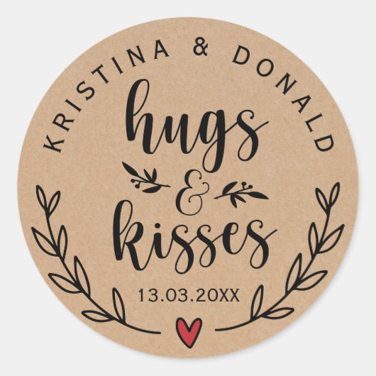Sticker Rond Mariage Rustique de serres et baisers | Classes de (Devant)
