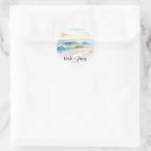 Sticker Rond Mariage Rustique de Vagues de Plage à l'Aquarelle (Sac)