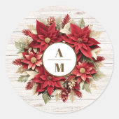 Sticker Rond Mariage Rustique en bois blanc Poinsettia (Devant)
