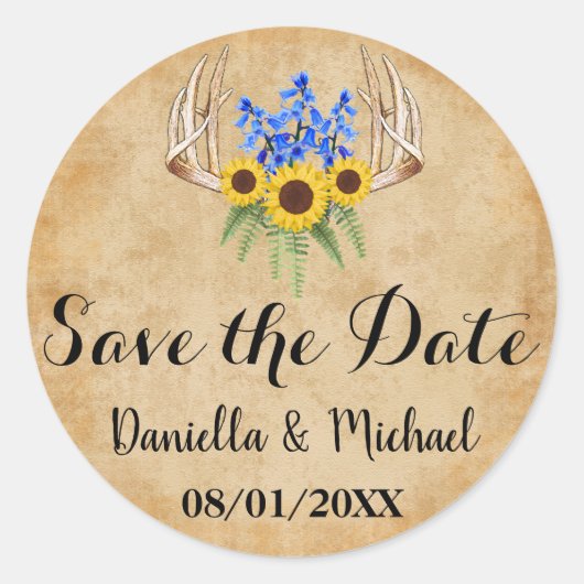 Sticker Rond Mariage rustique Enregistrer la date (Devant)