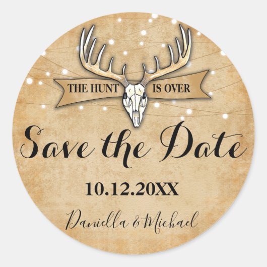 Sticker Rond Mariage rustique Enregistrer la date (Devant)