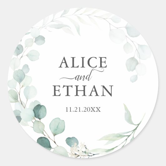 Sticker Rond Mariage rustique Eucalyptus (Devant)