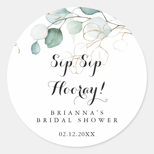 Sticker Rond Mariage Rustique Fleur Or Sip Sip Hooray Réception (Devant)