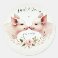 Mariage rustique floral nez à nez cochons roses