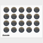 Sticker Rond Mariage Rustique Glam Bleu Nuit Or Script (Feuille)