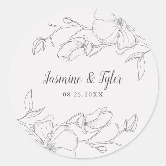 Sticker Rond Mariage Rustique Magnolia Fleur Favor (Devant)