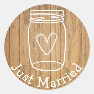 Sticker Rond Mariage rustique Mason Jar Bois Campagne Mariés