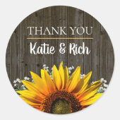Sticker Rond Mariage rustique Merci tournesol (Devant)