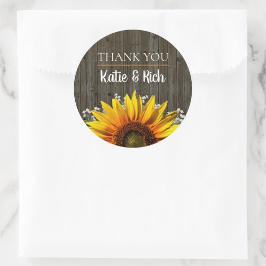 Sticker Rond Mariage rustique Merci tournesol (Sac)