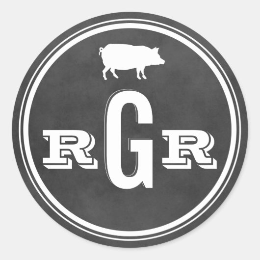 Sticker Rond Mariage rustique Monogramme noir tableau noir barb (Devant)