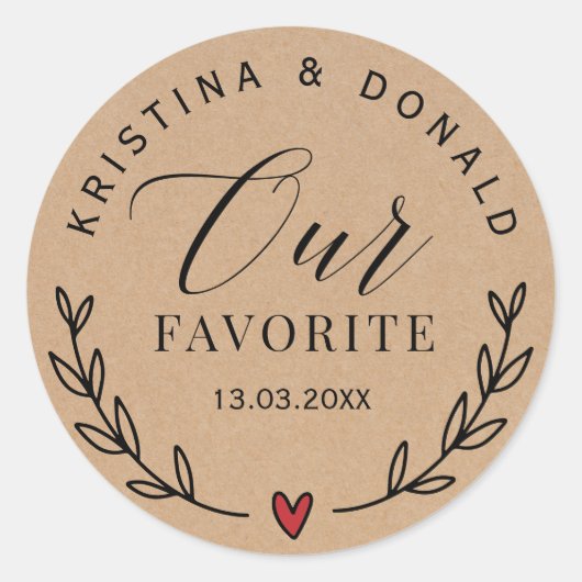 Sticker Rond Mariage Rustique Personnalisé Favoriser Notre Cla  (Devant)