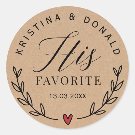 Sticker Rond Mariage Rustique Personnalisé Favoriser Sa Cla Kra (Devant)