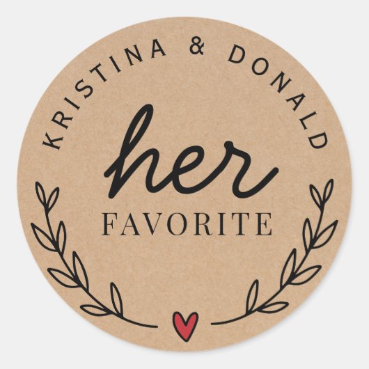 Sticker Rond Mariage Rustique Personnalisé Favoriser Son Kraft (Devant)