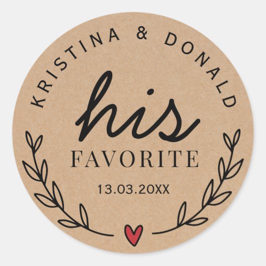 Sticker Rond Mariage Rustique Personnalisé Favoriser Son Kraft  (Devant)