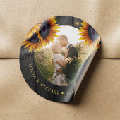 Sticker Rond Mariage rustique photo personnalisée tournesol boi