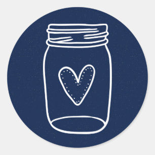 Sticker Rond Mariage Rustique Pot Mason Bleu Nuit en Distress