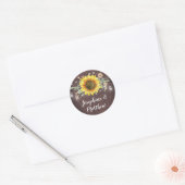 Sticker Rond Mariage rustique Tournesol Bois Lumière (Enveloppe)