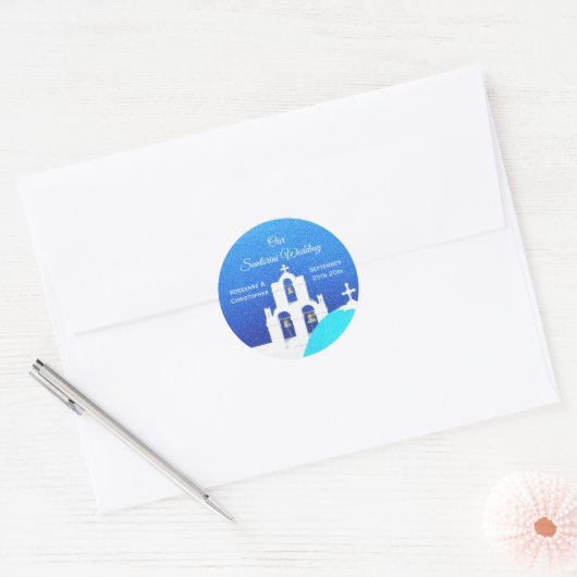 Sticker Rond Mariage Santorin (Enveloppe)