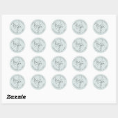 Sticker Rond Mariage Script Merci Noms Date Poudre Bleu (Feuille)