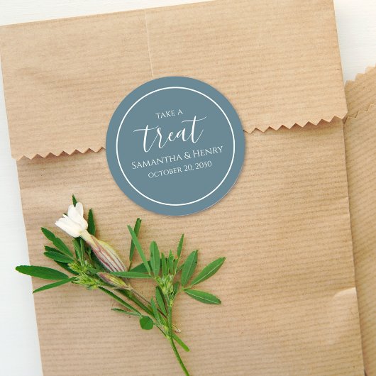 Sticker Rond Mariage Simple Bleu Calligraphie Script Traitement