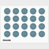 Sticker Rond Mariage Simple Bleu Calligraphie Script Traitement (Feuille)