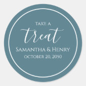 Sticker Rond Mariage Simple Bleu Calligraphie Script Traitement (Devant)