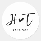 Sticker Rond Mariage simple brossé de monographie cardiaque (Devant)