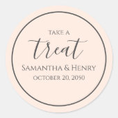 Sticker Rond Mariage Simple Calligraphie Script Treat Peach (Devant)