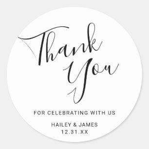 Sticker Rond Mariage simple de Merci noir et blanc