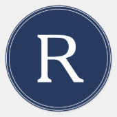 Sticker Rond Mariage simple de monogramme bleu marine (Devant)