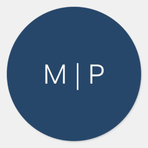 Sticker Rond Mariage simple de Monogramme bleu marine moderne