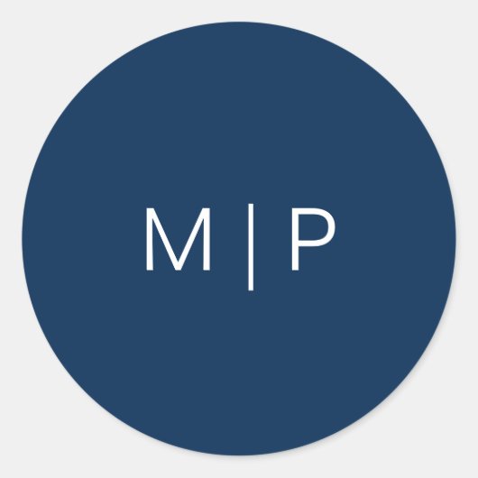 Sticker Rond Mariage simple de Monogramme bleu marine moderne (Devant)