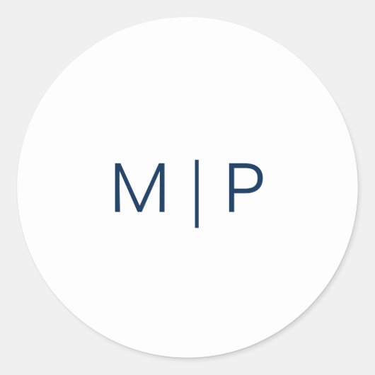 Sticker Rond Mariage simple de Monogramme bleu marine moderne (Devant)