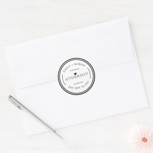 Sticker Rond Mariage simple élégant Favoriser Personnalisé (Enveloppe)