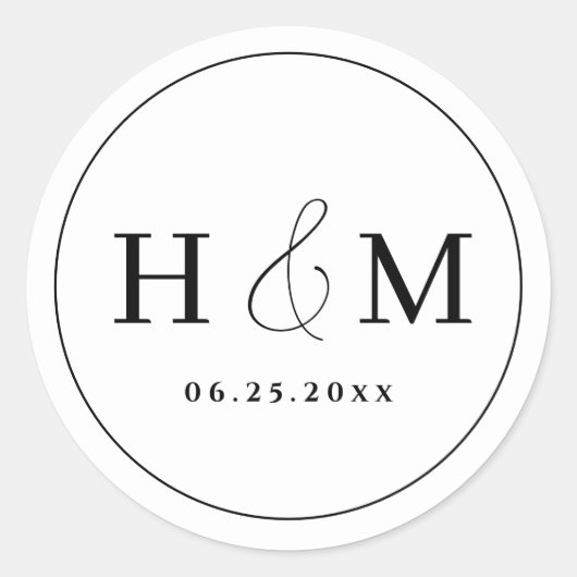 Sticker Rond Mariage Simple Élégant Typographie Monogrammé (Devant)