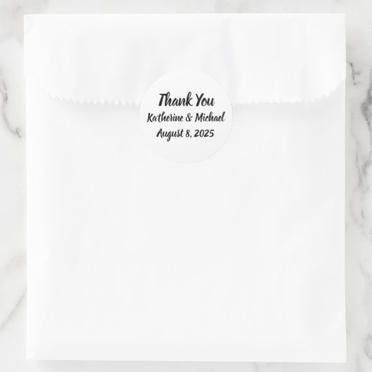 Sticker Rond Mariage simple en Merci blanc et noir (Sac)