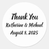 Sticker Rond Mariage simple en Merci blanc et noir (Devant)
