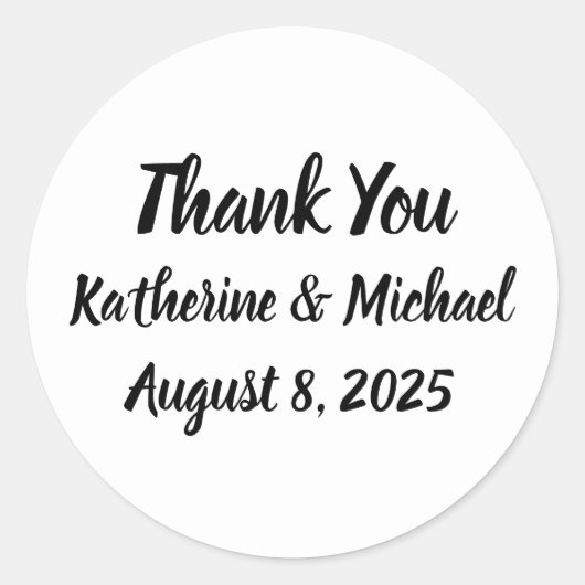 Sticker Rond Mariage simple en Merci blanc et noir (Devant)